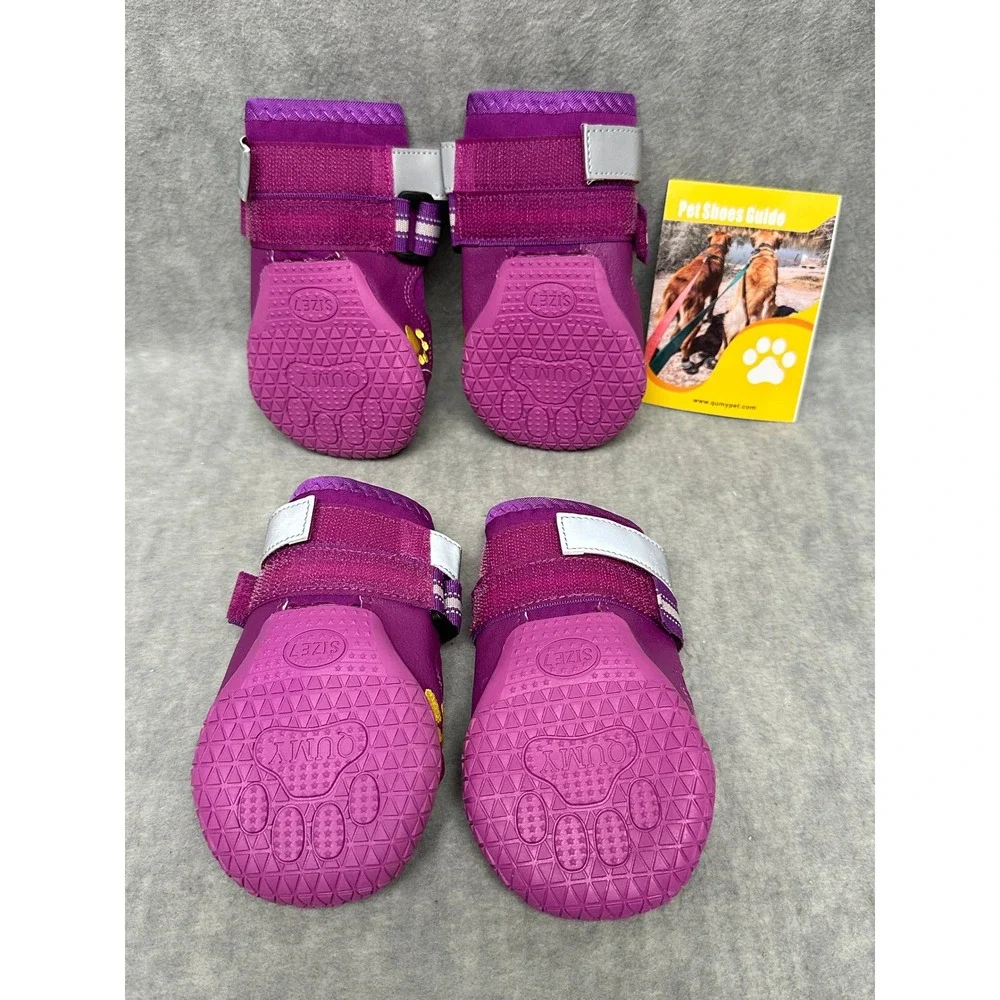 QUMY Dog Boots Purple Reflective Adjustable Straps Size 7 Paw Protection
